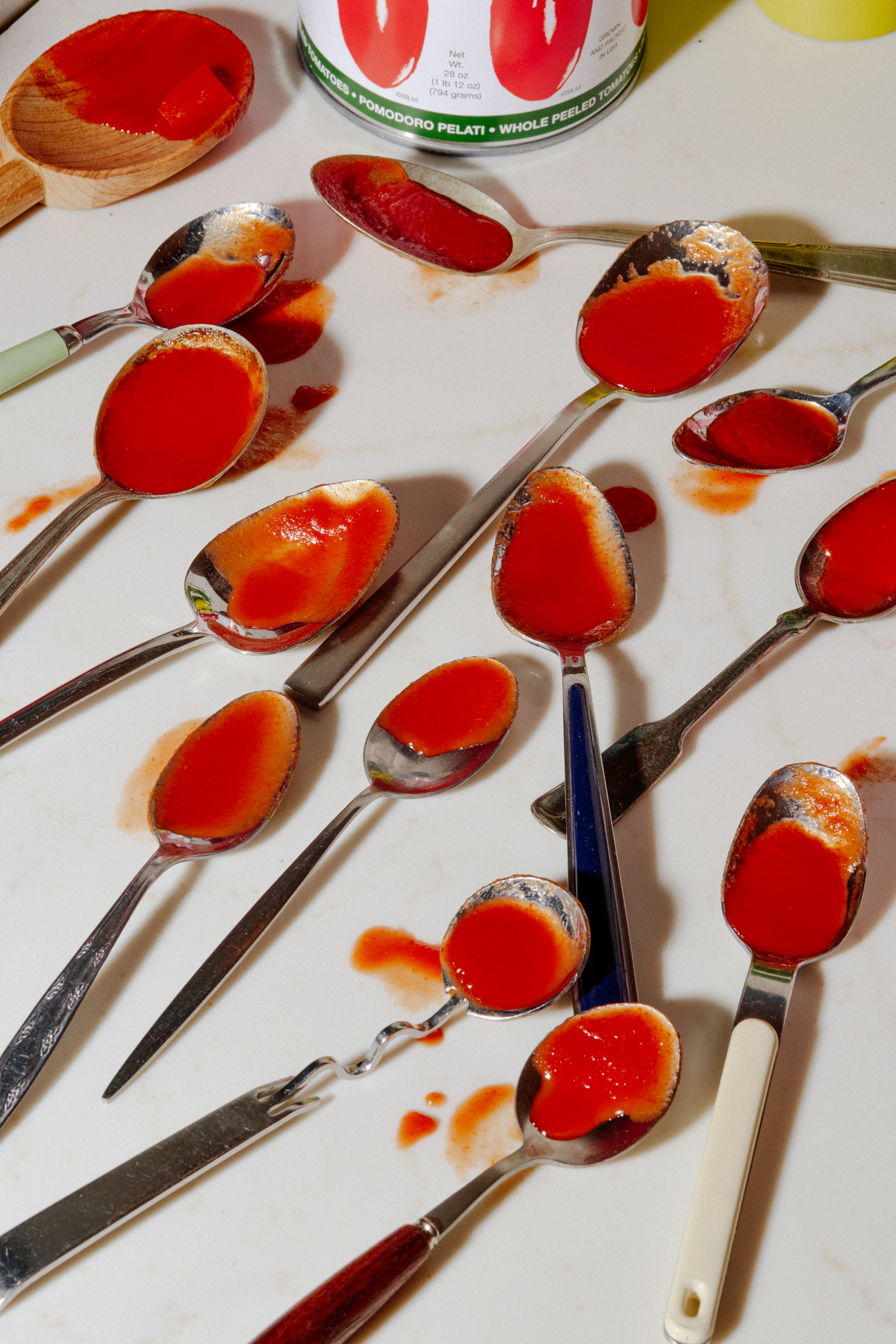 Colorful tasting spoons prepared for a creative and media Taste Test